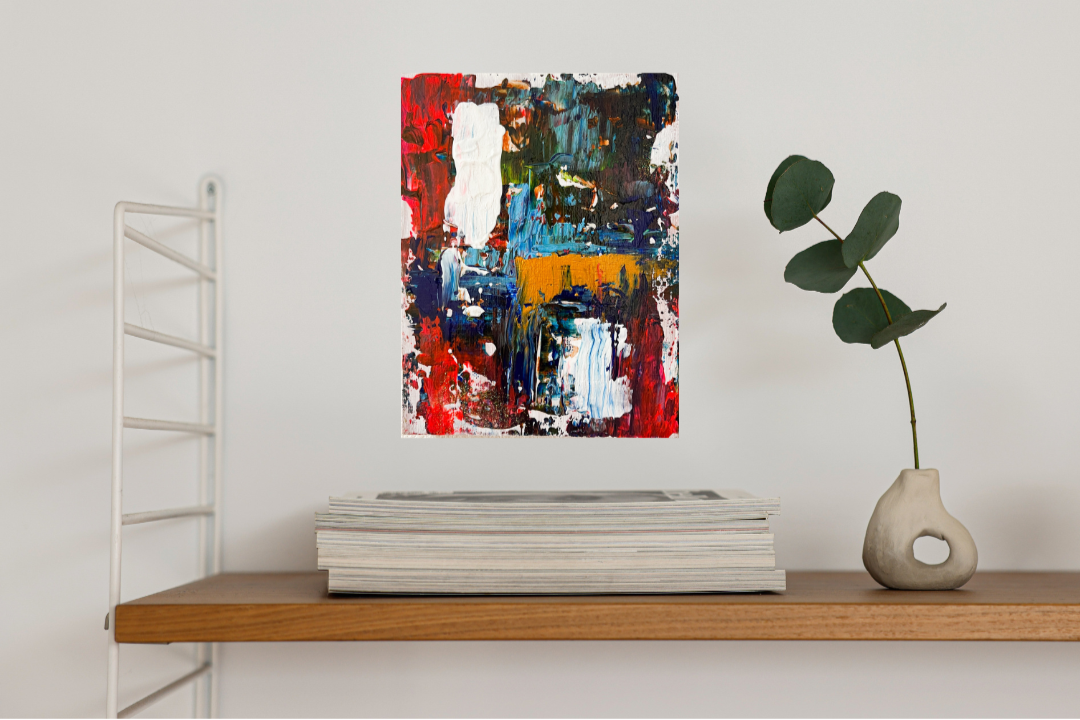 赤と青の抽象画 0号アクリル画 テクスチャー 「動的調和 02」 | Abstract Acrylic Painting Red & Blue Textured – Dynamic Harmony 02