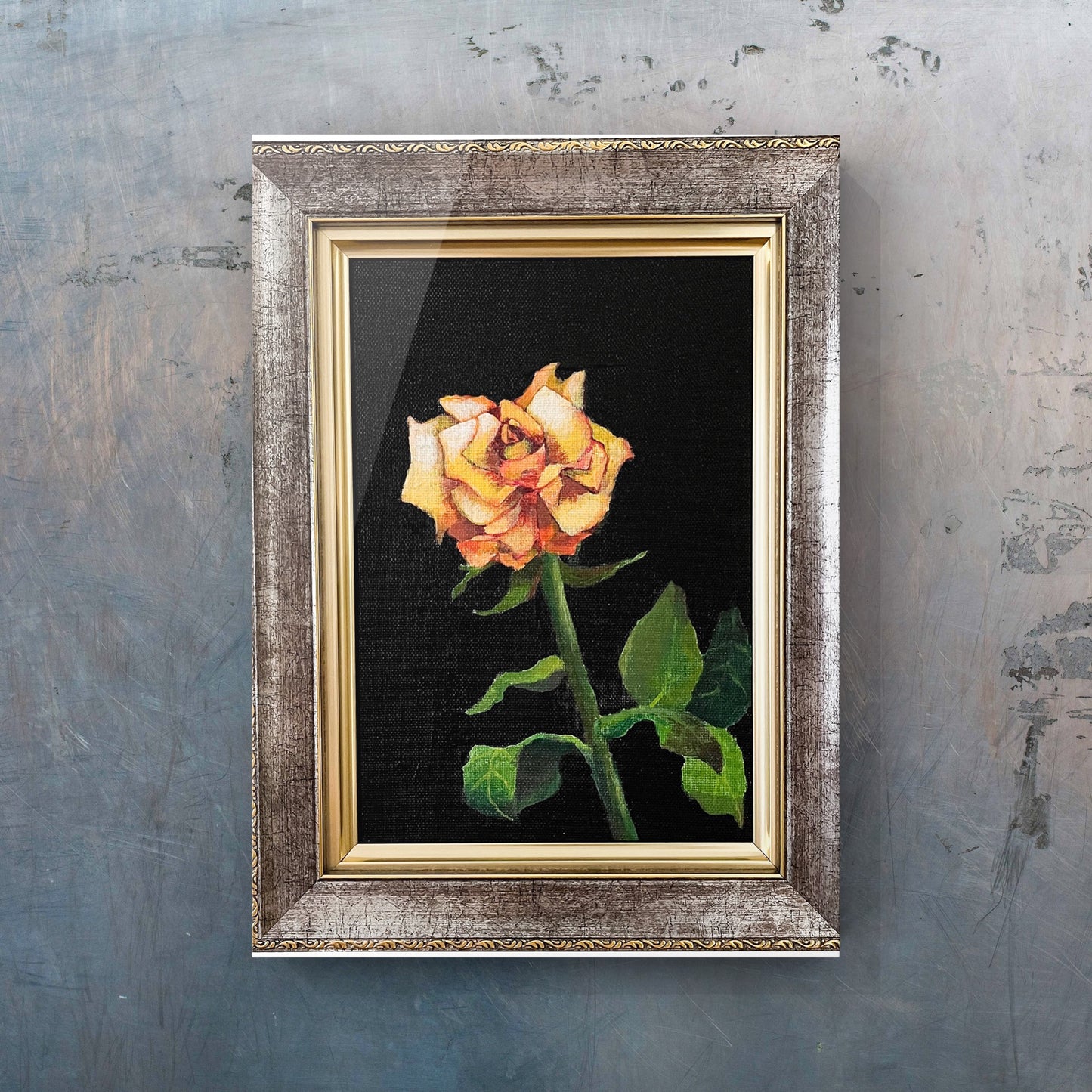 額縁入りアート SM アクリル画 キャンバス | Orange Rose | Still Life | Acrylic Paint Canvas Framed