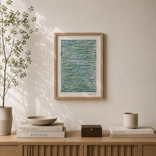 「メランジの世界#04 アクアマリン」オイルパステル 抽象画 B5サイズ