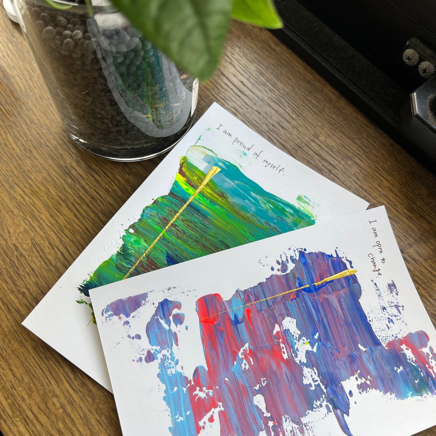 【集めよう!】ハガキサイズ 抽象画 アクリル絵の具 「森の記憶」(4枚から選択) | 【Let’s Collect! 】Postcard-size Acrylic Abstract Painting (Choose 4)
