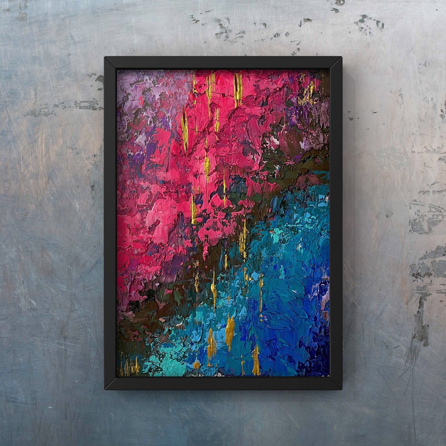 【Shopify限定】0号 ピンク×青 グラデーション 抽象画 【ハイライン】2作目|【Small Canvas】Dou Textured Marble Acrylic Painting (Highline Series) No.2