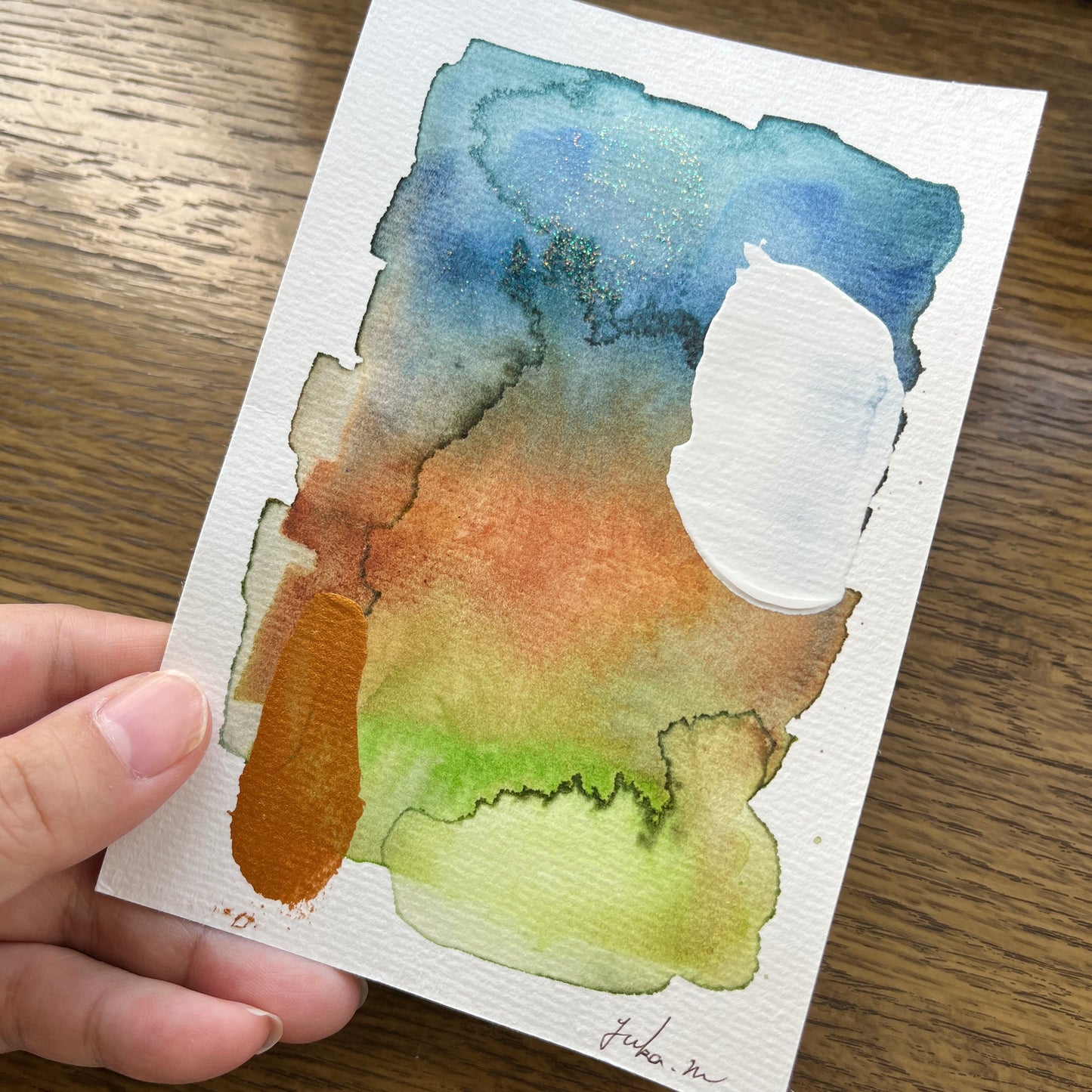 【集めよう!】ハガキサイズ 抽象画 水彩画 「光の記憶」(4枚から選択) | 【Let’s Collect! 】 Postcard-size Watercolor Abstract Painting (Choose 4)
