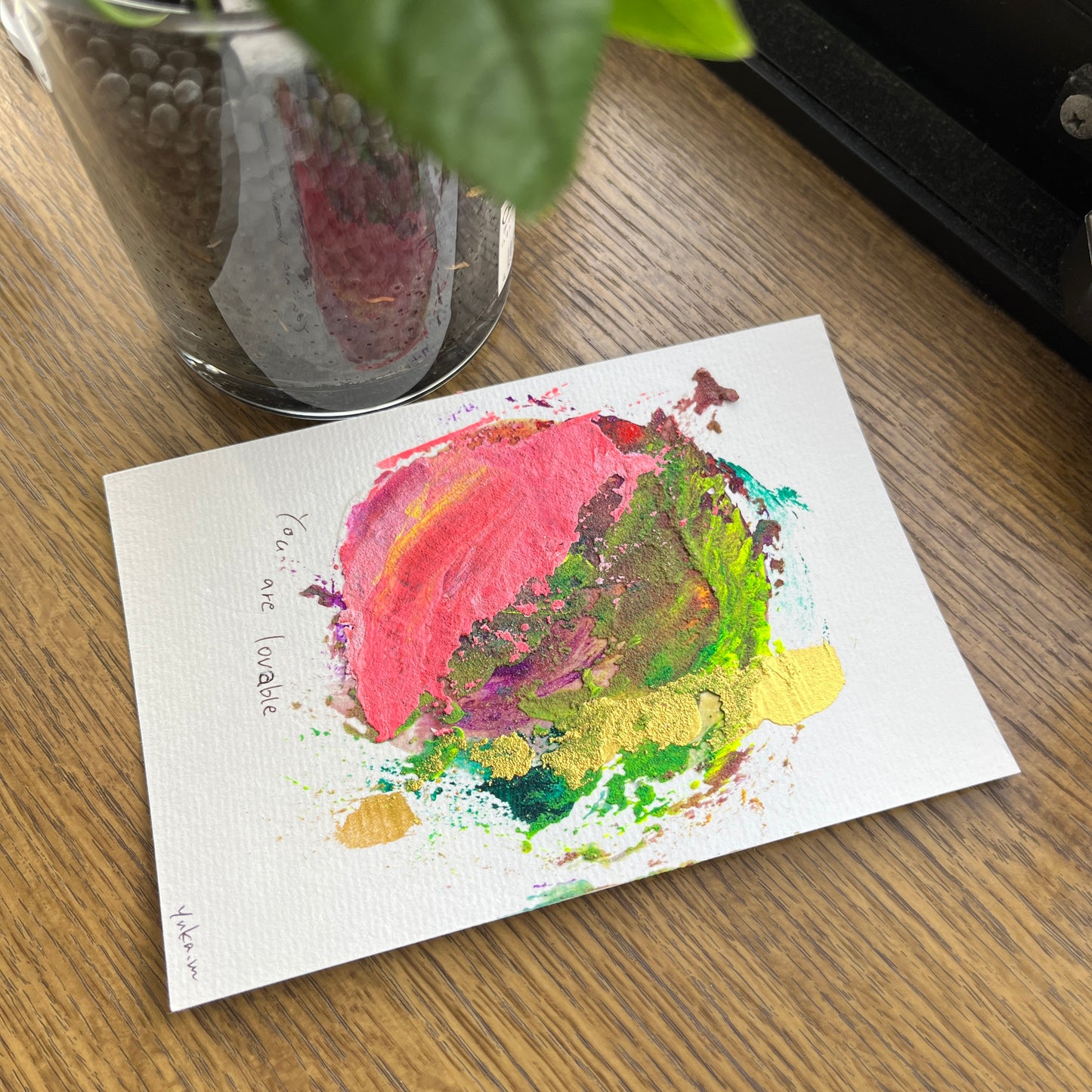 【集めよう!】ハガキサイズ テクスチャーアート 抽象画 「ひとひらの夢」(4枚から選択) | 【Let’s Collect! 】 Postcard-size Handmade Textured Abstract Painting (Choose 4)