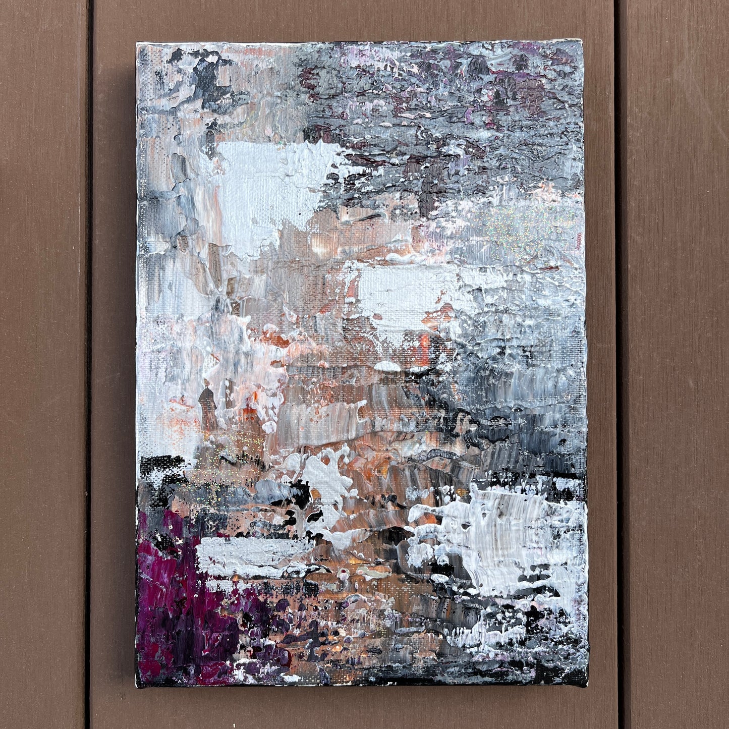 抽象画 アクリル画 「静」SM | Shizuka – Abstract Acrylic Painting with Crimson Accent