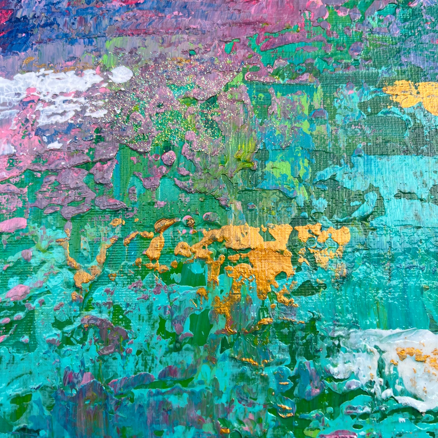 抽象画 アクリル画 「蓮」SM | Hasu – Bright Abstract Painting Inspired by Monet