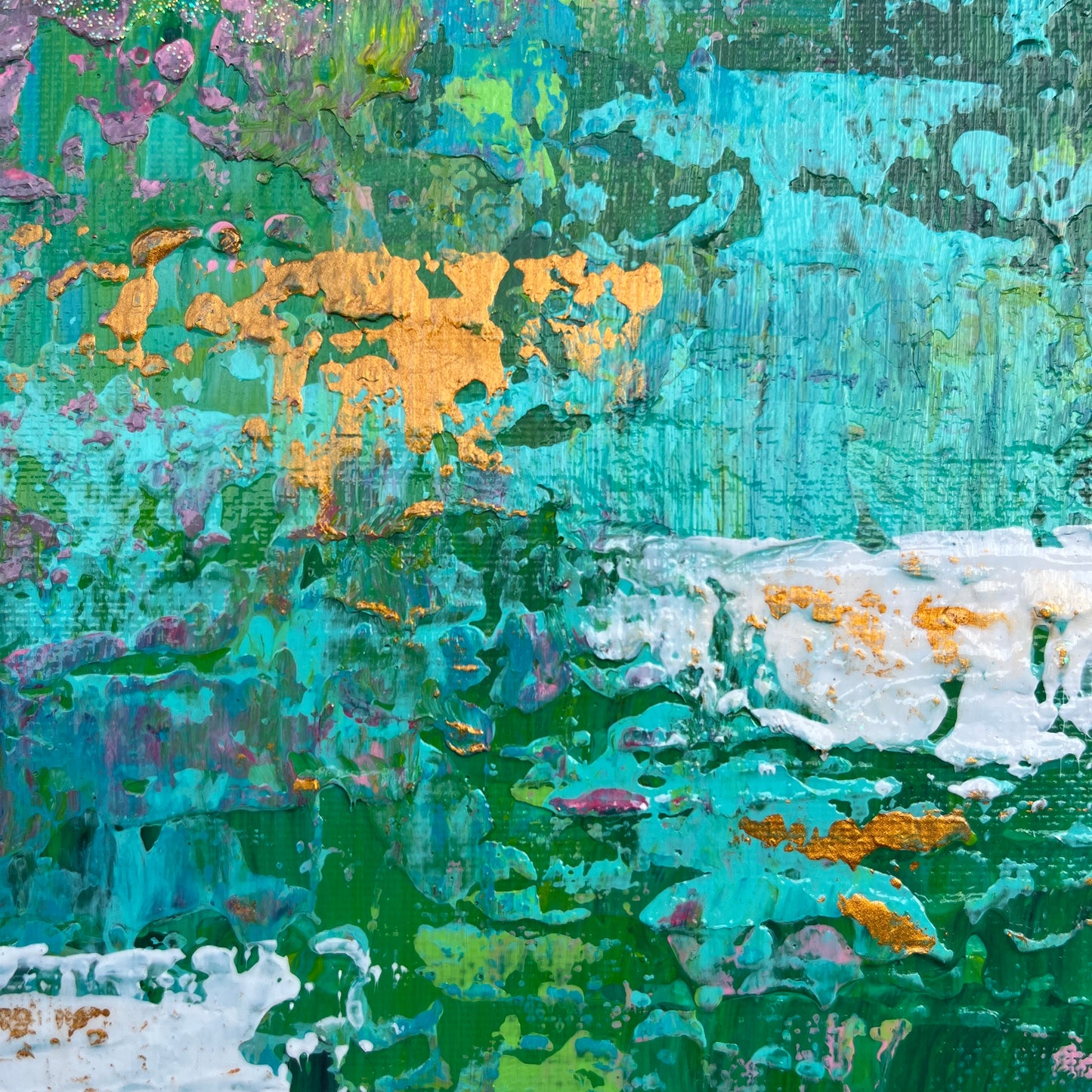 抽象画 アクリル画 「蓮」SM | Hasu – Bright Abstract Painting Inspired by Monet