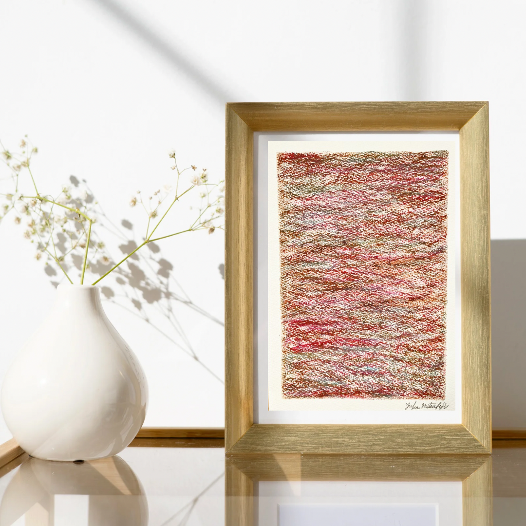 「メランジの世界#01 紅」オイルパステル 抽象画 B5サイズ