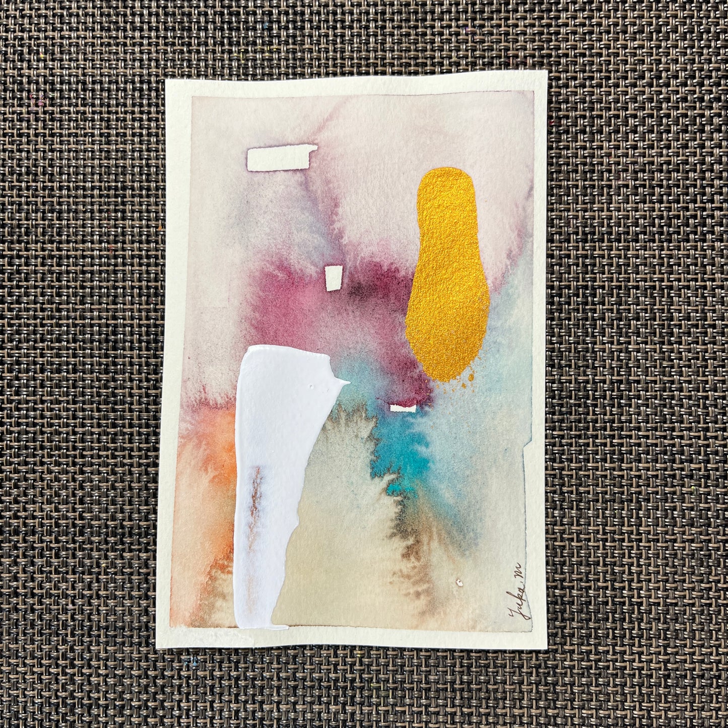 閾点での調和 03|フレーム付き抽象水彩画 ハガキサイズ全5種|Harmony at the Threshold 03 | Framed Abstract Watercolor