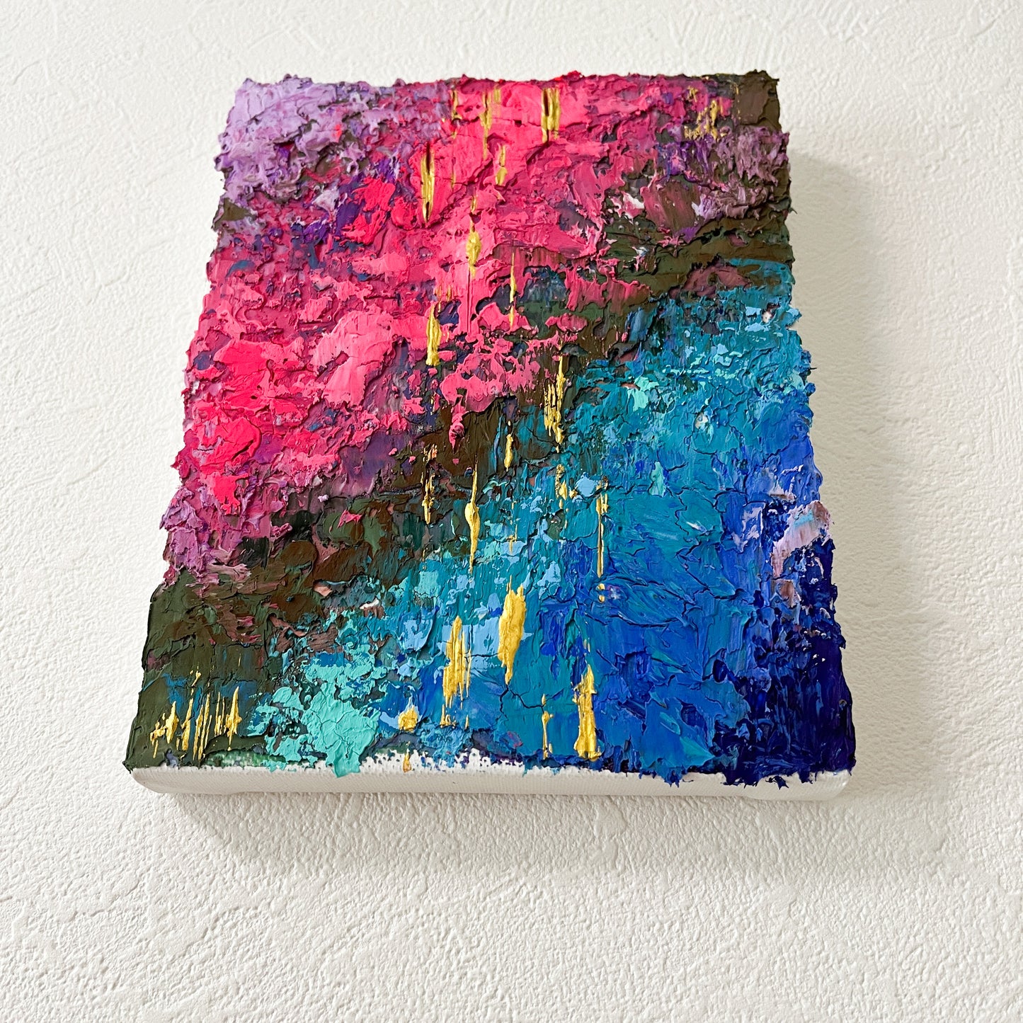 【Shopify限定】0号 ピンク×青 グラデーション 抽象画 【ハイライン】2作目|【Small Canvas】Dou Textured Marble Acrylic Painting (Highline Series) No.2