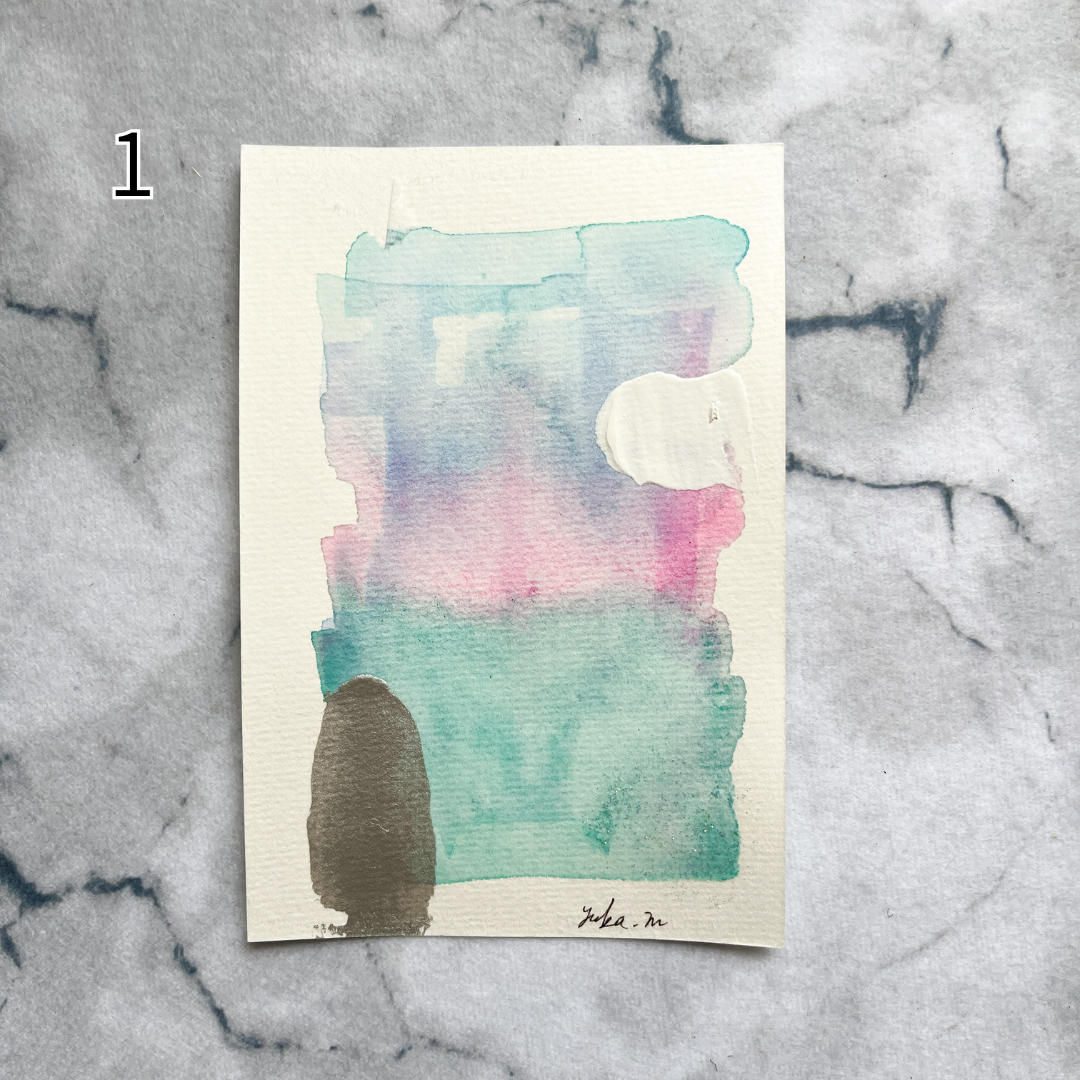 【集めよう!】ハガキサイズ 抽象画 水彩画 「光の記憶」(4枚から選択) | 【Let’s Collect! 】 Postcard-size Watercolor Abstract Painting (Choose 4)