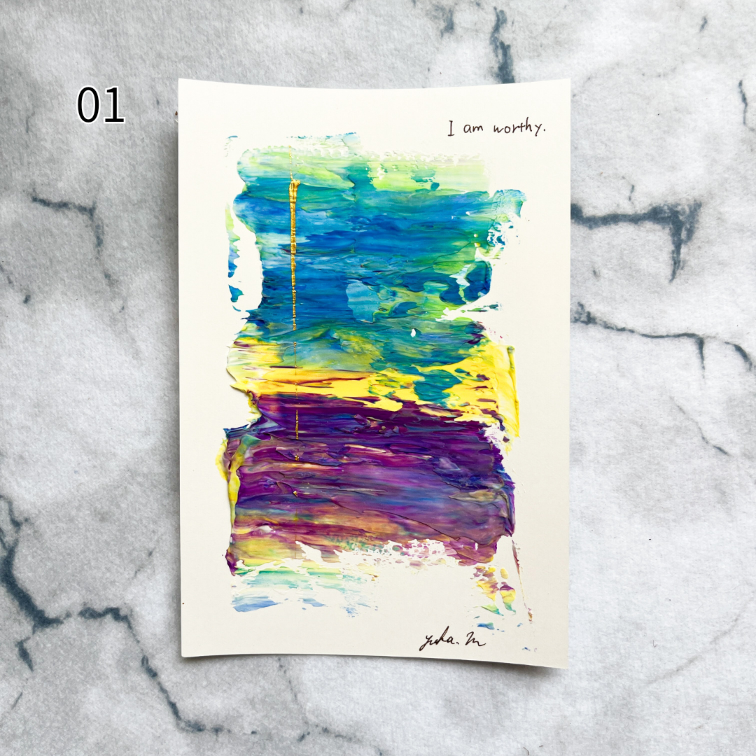 【集めよう!】ハガキサイズ 抽象画 アクリル絵の具 「森の記憶」(4枚から選択) | 【Let’s Collect! 】Postcard-size Acrylic Abstract Painting (Choose 4)