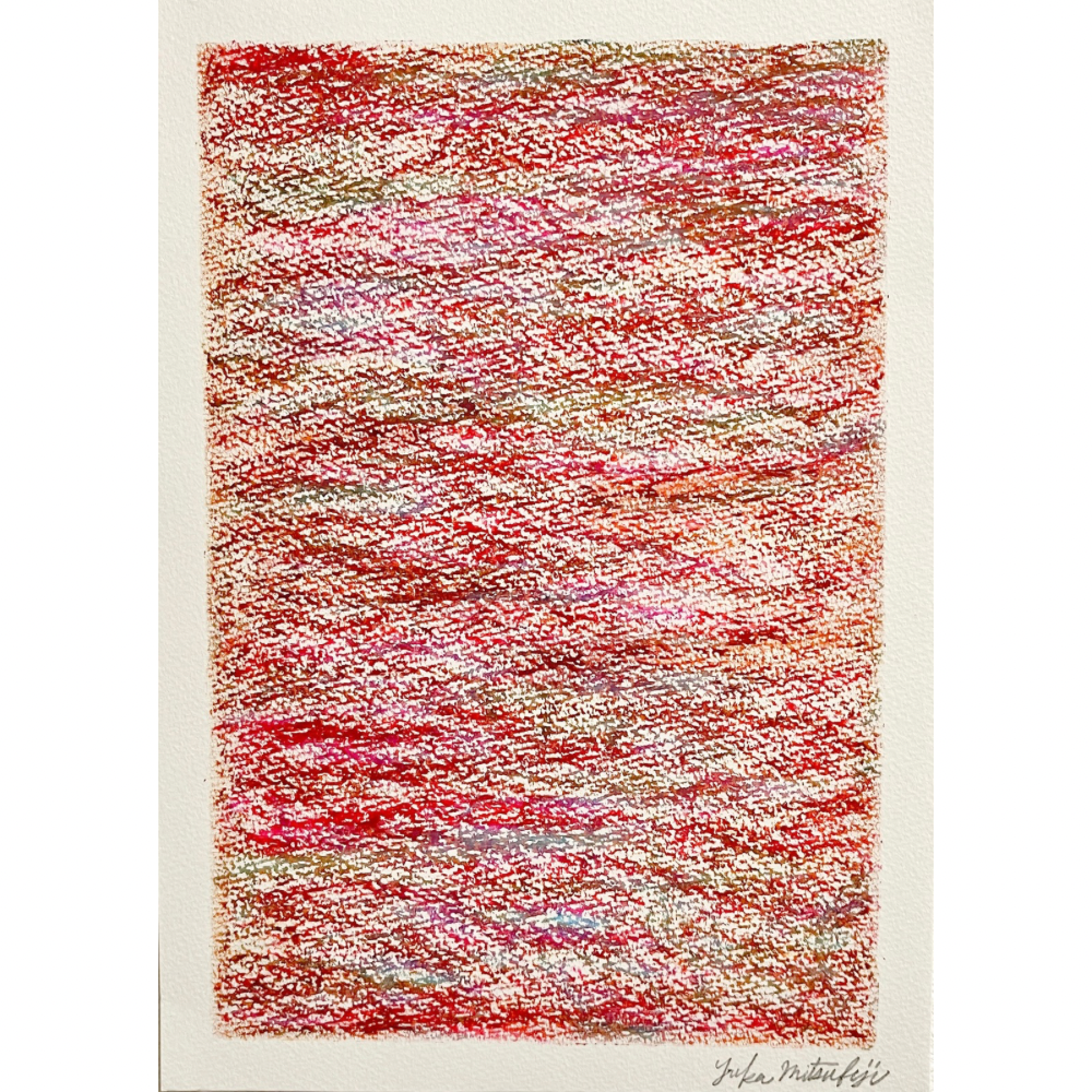 「メランジの世界#01  紅」オイルパステル 抽象画 B5サイズ