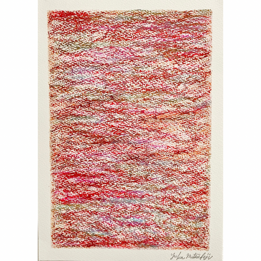 「メランジの世界#01  紅」オイルパステル 抽象画 B5サイズ