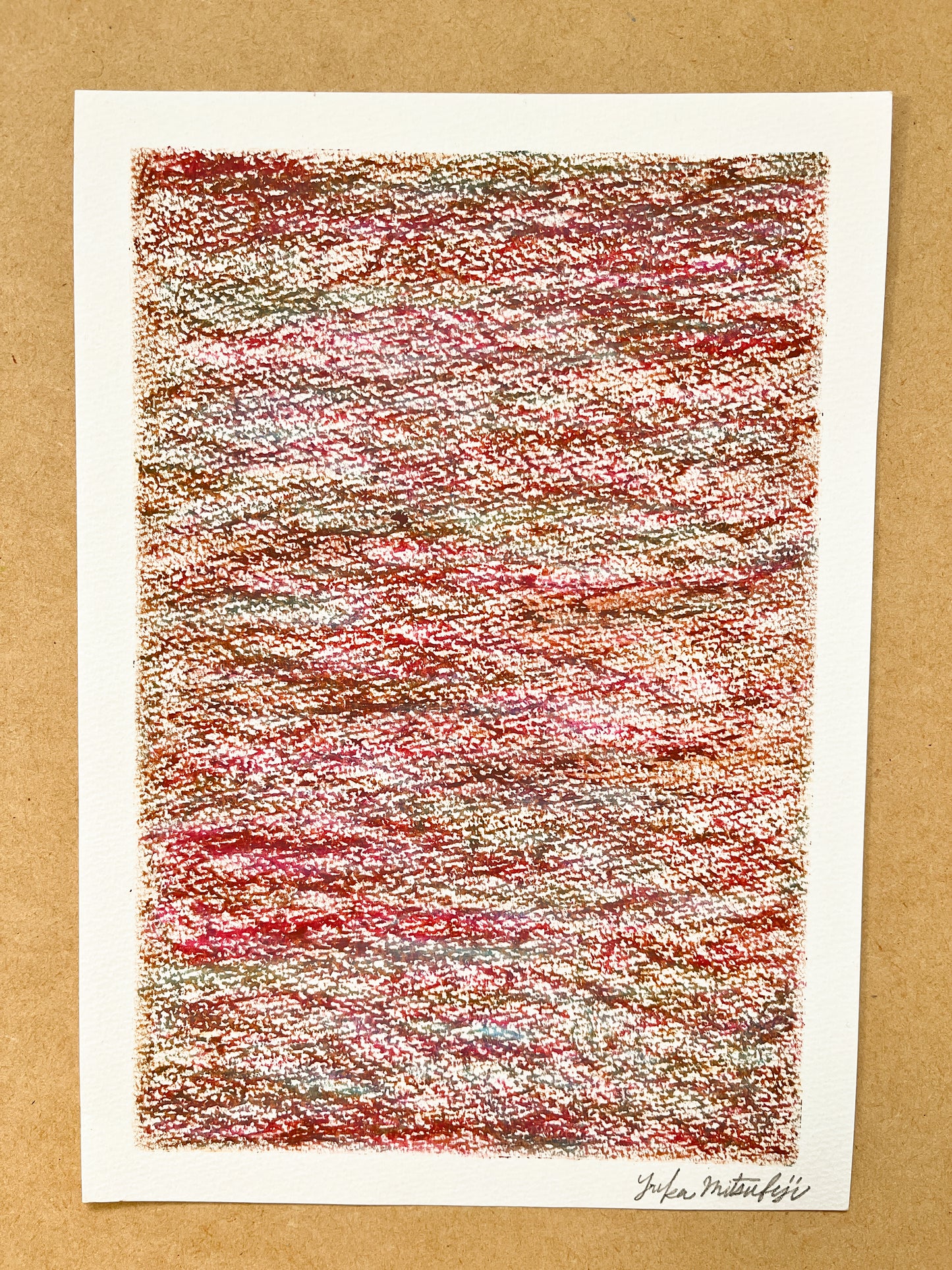 「メランジの世界#01  紅」オイルパステル 抽象画 B5サイズ