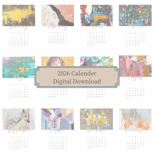 Digital Download Yuka Artworks 2026 Original Calendar (A4 Print / High Resolution PDF / 3 Pages)