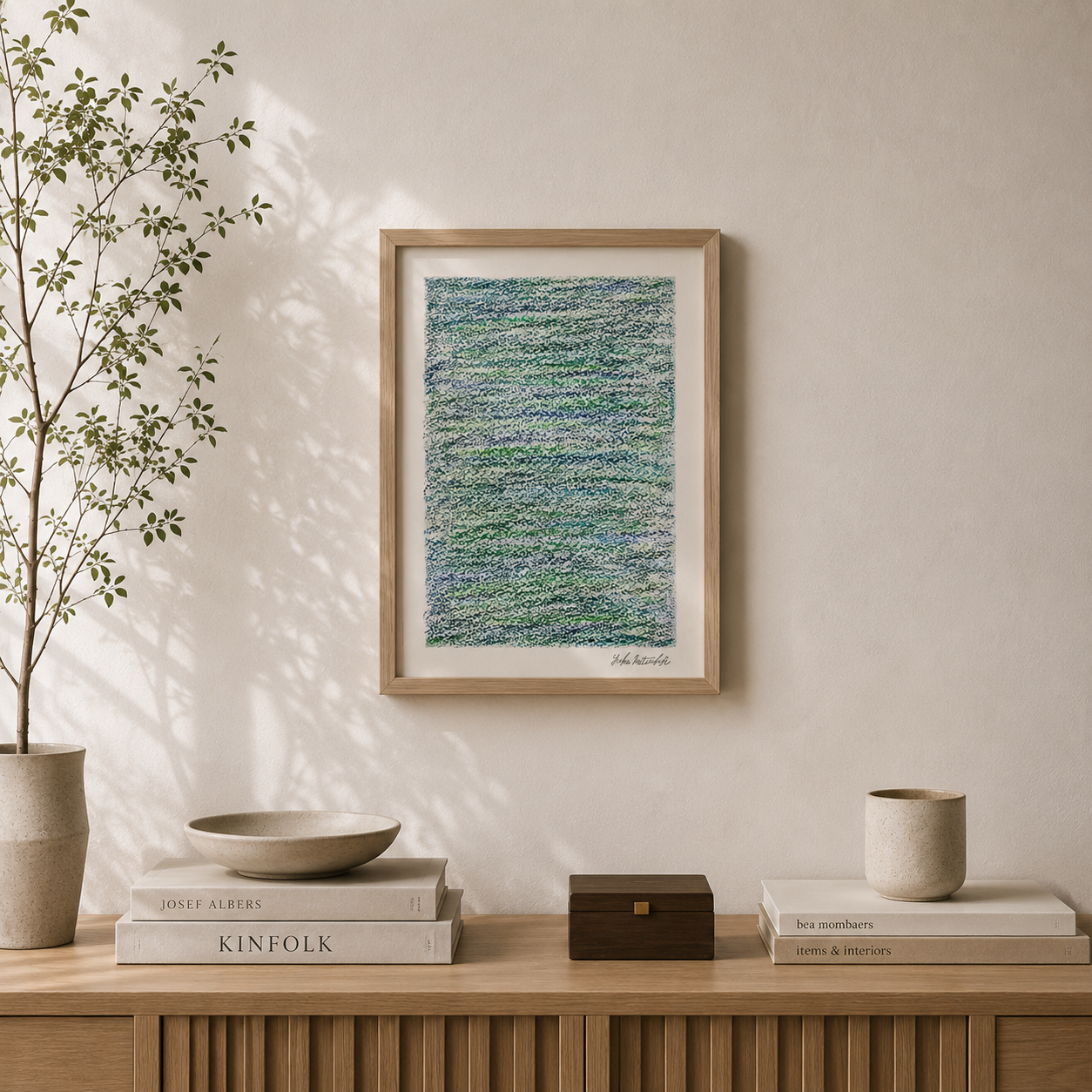 「メランジの世界#04  アクアマリン」オイルパステル 抽象画 B5サイズ
