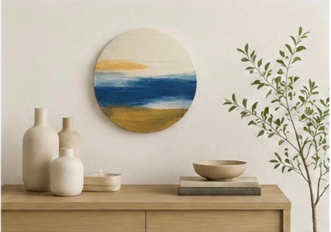 Soft-toned abstract painting by Yuka Mitsufuji（光藤有佳による「あわい」ラウンド 青)