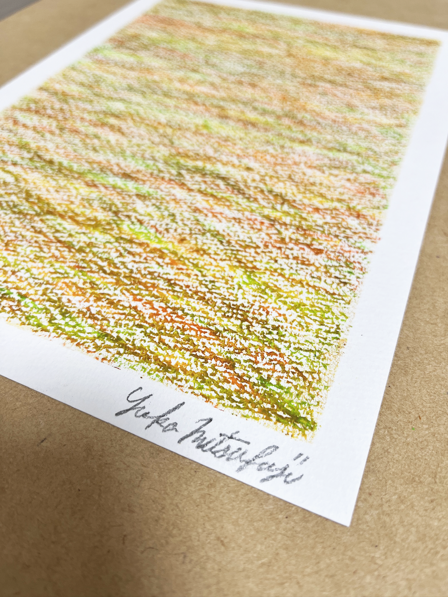 「メランジの世界#02  黄色」オイルパステル 抽象画 B5サイズ