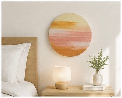 Soft-toned abstract painting by Yuka Mitsufuji（光藤有佳による「あわい」ラウンド サーモンピンク)