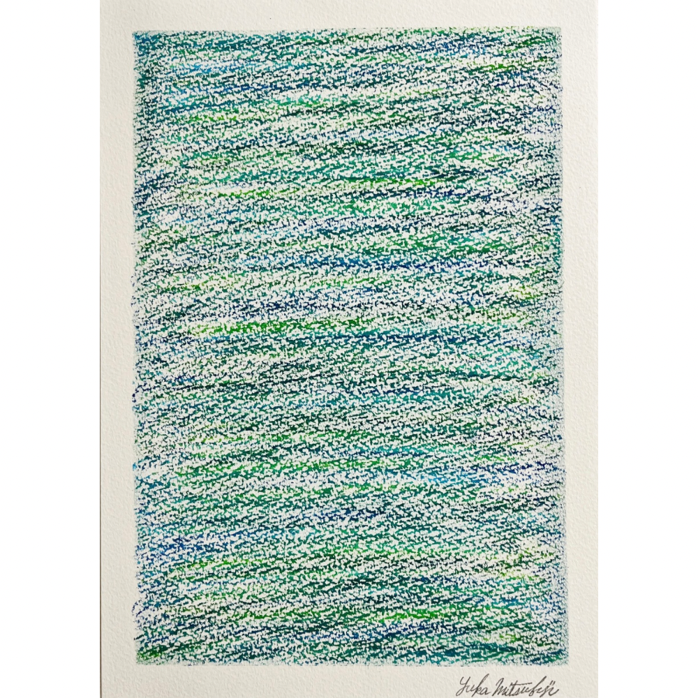 「メランジの世界#04  アクアマリン」オイルパステル 抽象画 B5サイズ