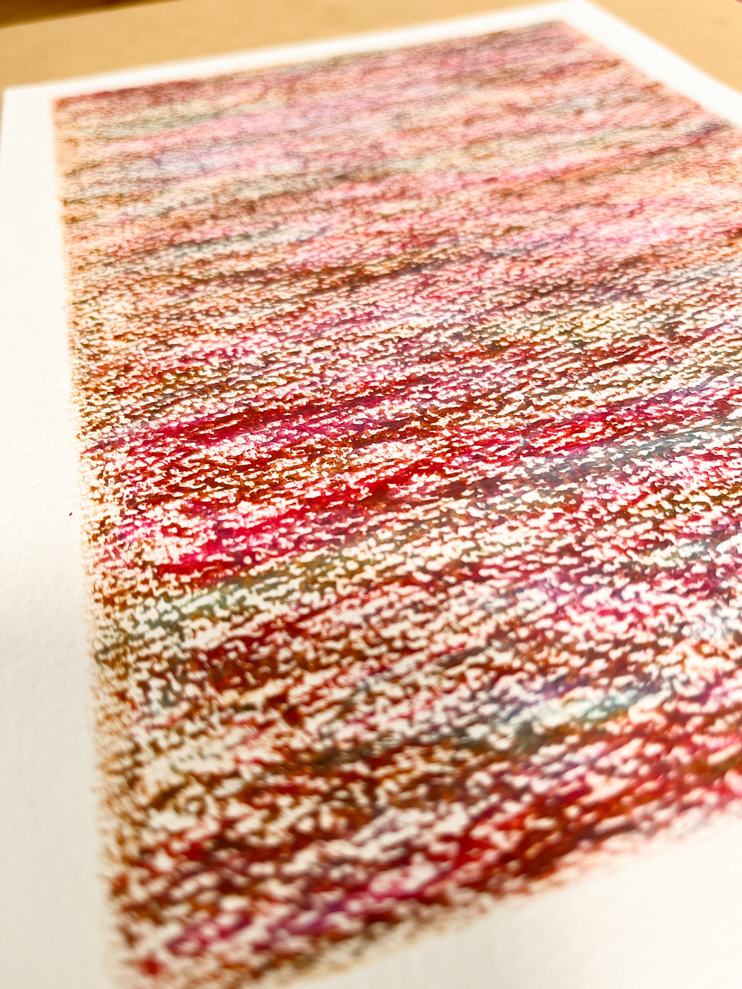 「メランジの世界#01  紅」オイルパステル 抽象画 B5サイズ