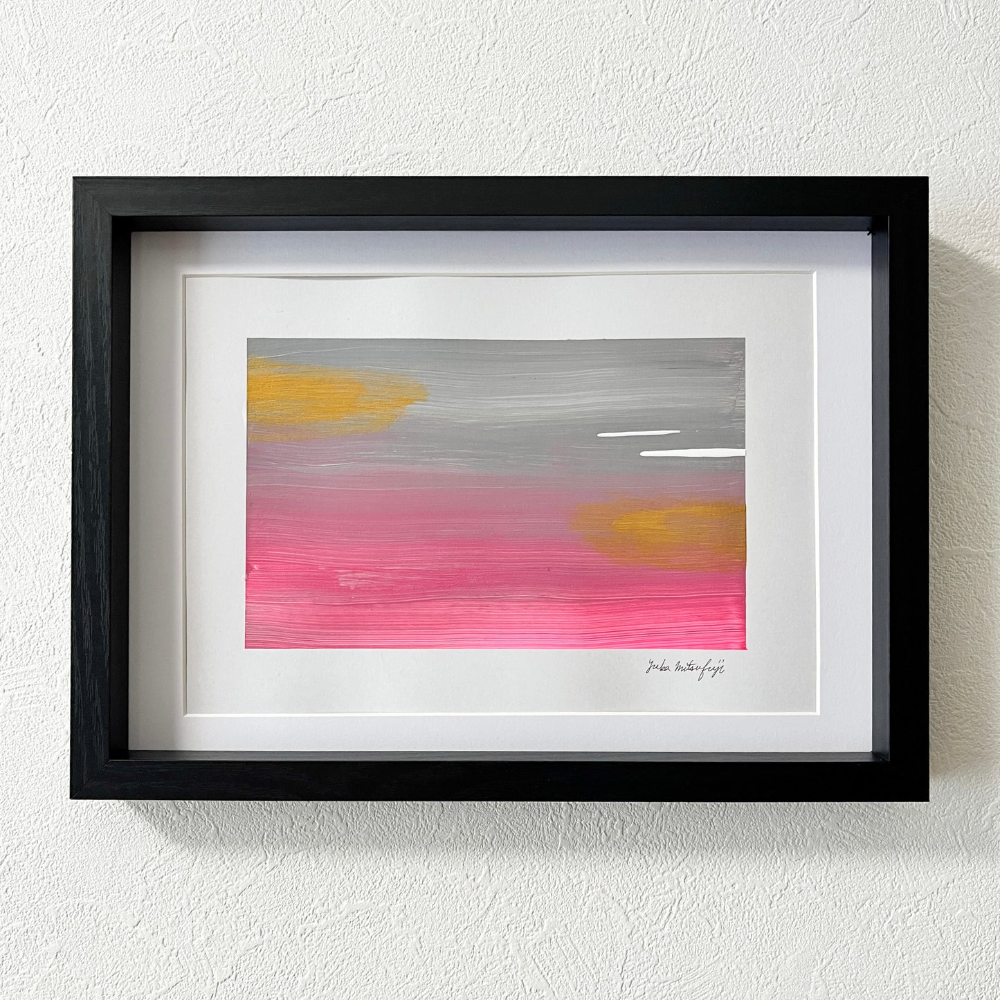 Soft-toned abstract painting by Yuka Mitsufuji（光藤有佳による「あわい」メタリックピンク 額付き)