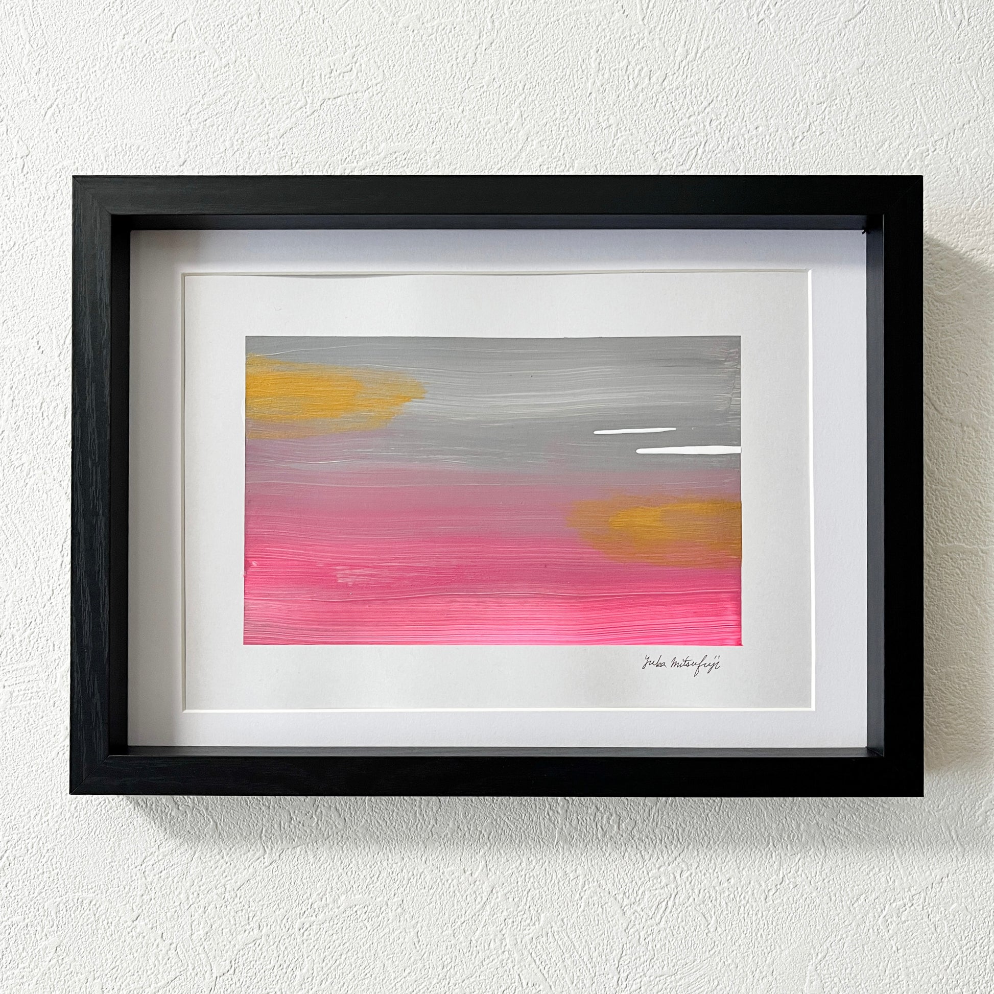 Soft-toned abstract painting by Yuka Mitsufuji（光藤有佳による「あわい」メタリックピンク 額付き)