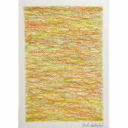 「メランジの世界#02  黄色」オイルパステル 抽象画 B5サイズ