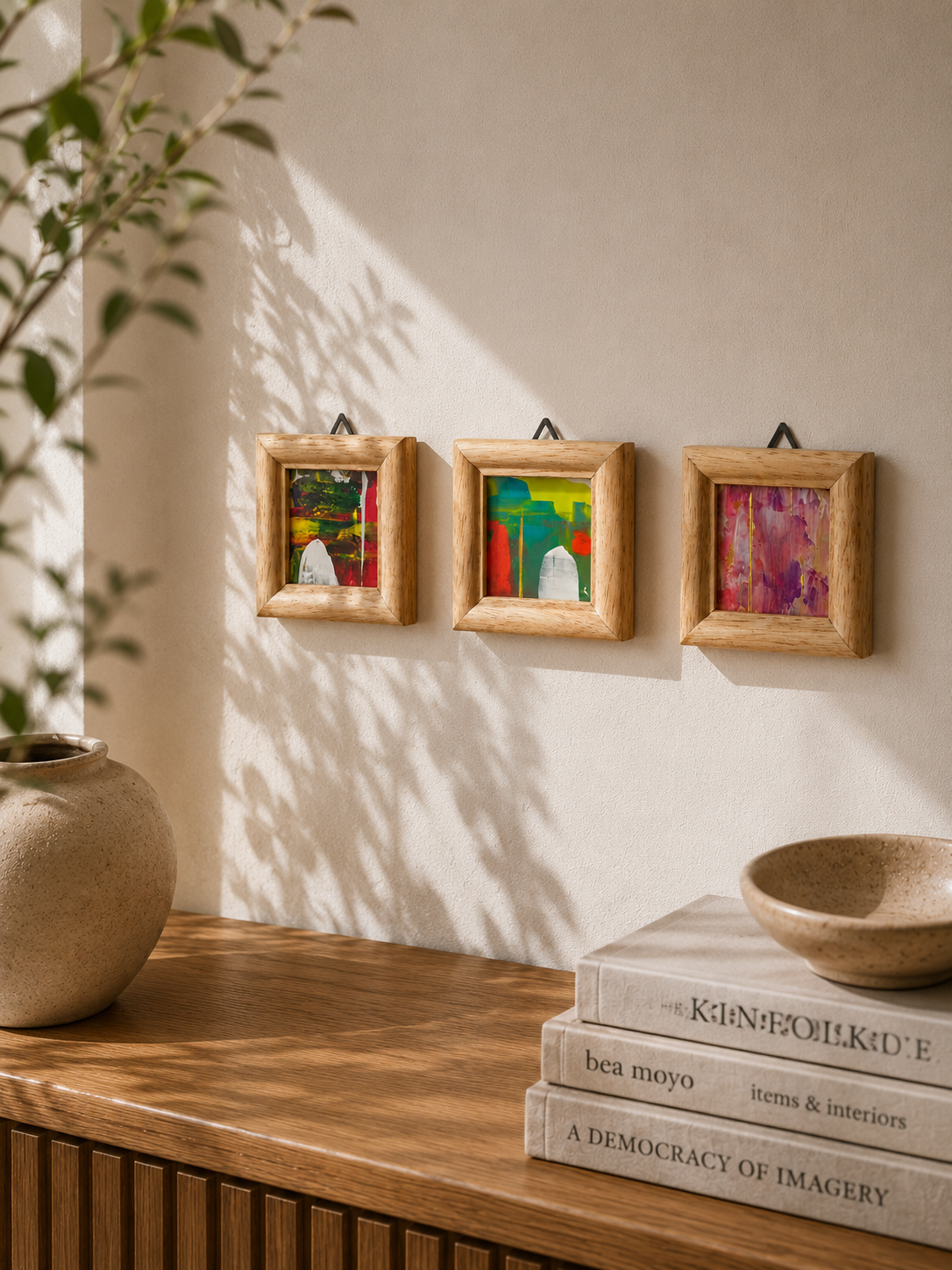 Miniature Acrylic Abstract Painting with Frame, Pink Gradient