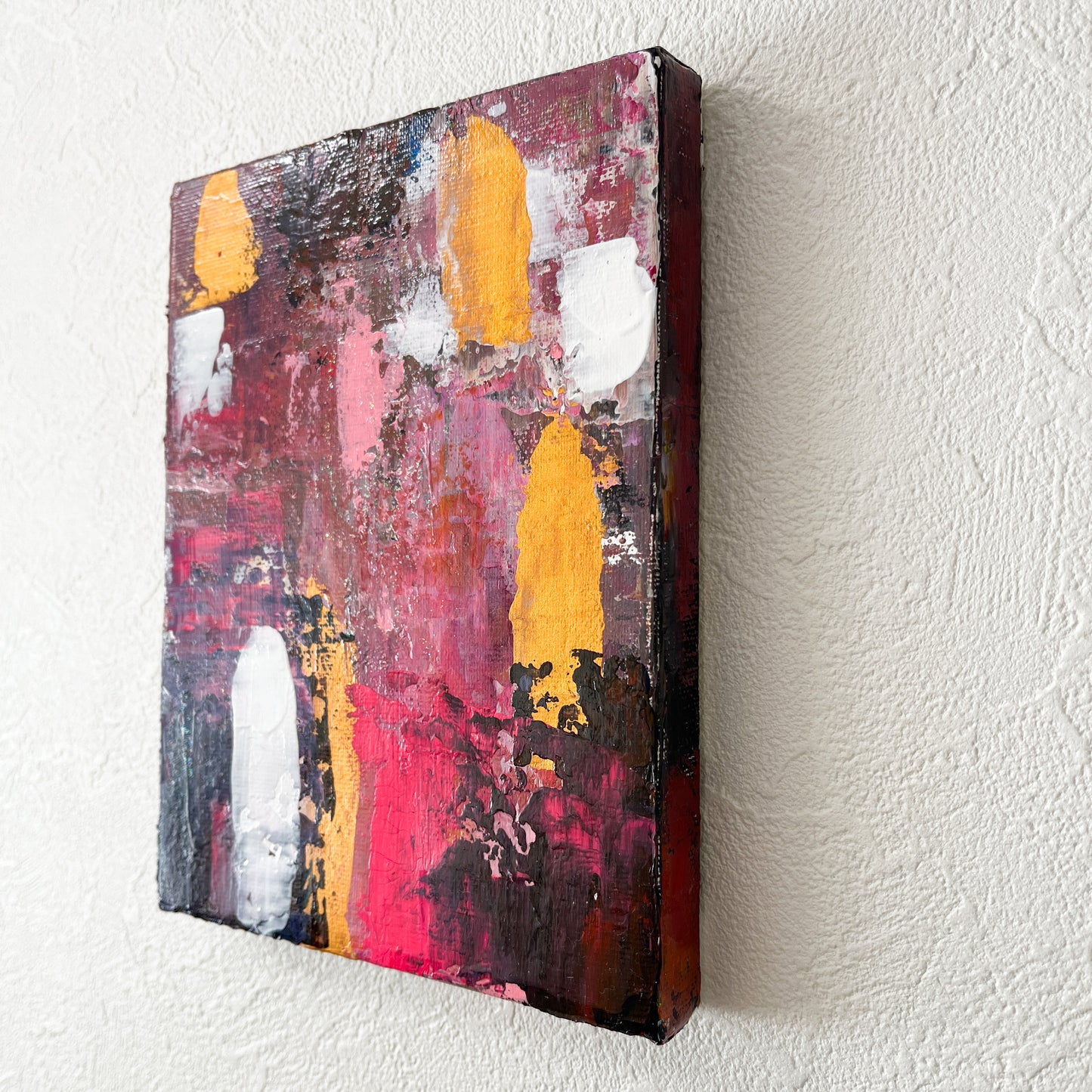 深みのあるピンクの抽象画 0号アクリル画 「桜紅」 | Abstract Acrylic Painting Pink "Sakurabeni"