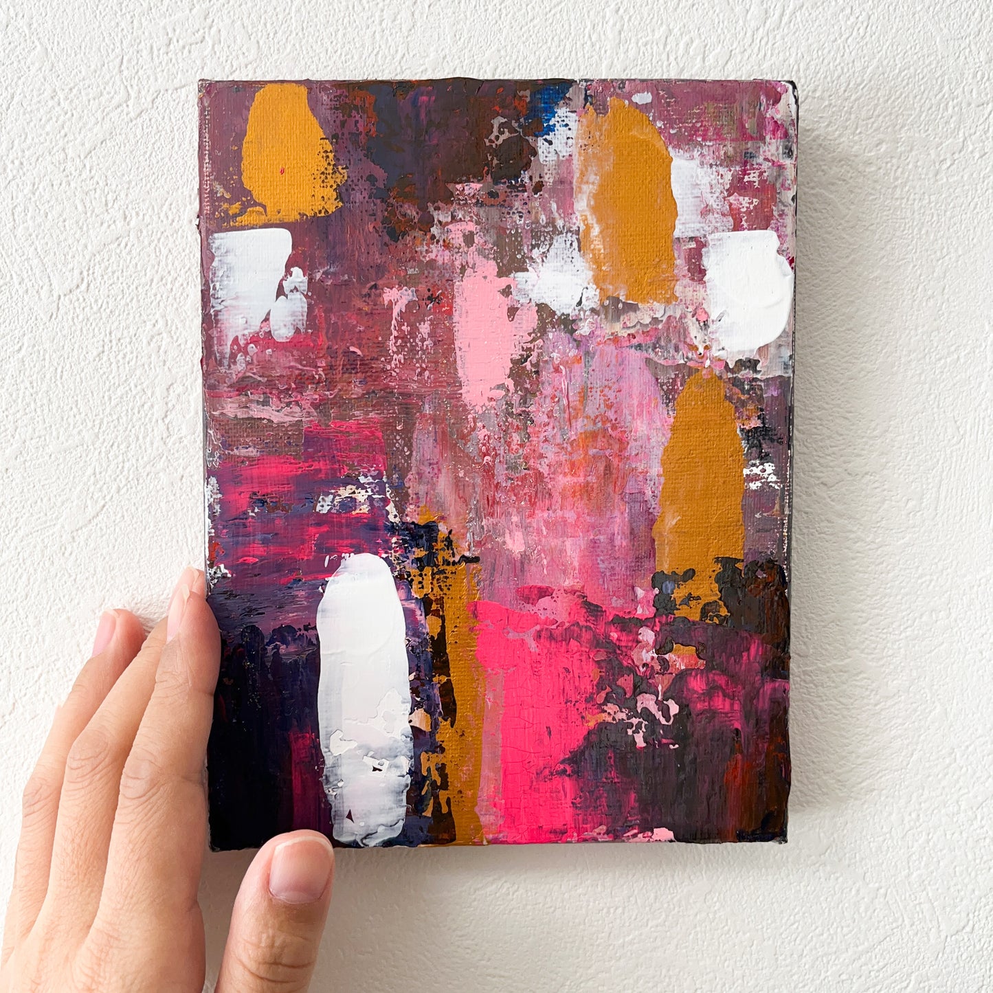 深みのあるピンクの抽象画 0号アクリル画 「桜紅」 | Abstract Acrylic Painting Pink "Sakurabeni"