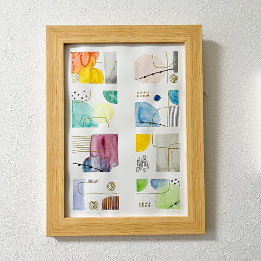 「夢の色片」#03 水彩 抽象画 A4サイズ ケント紙 額装済み