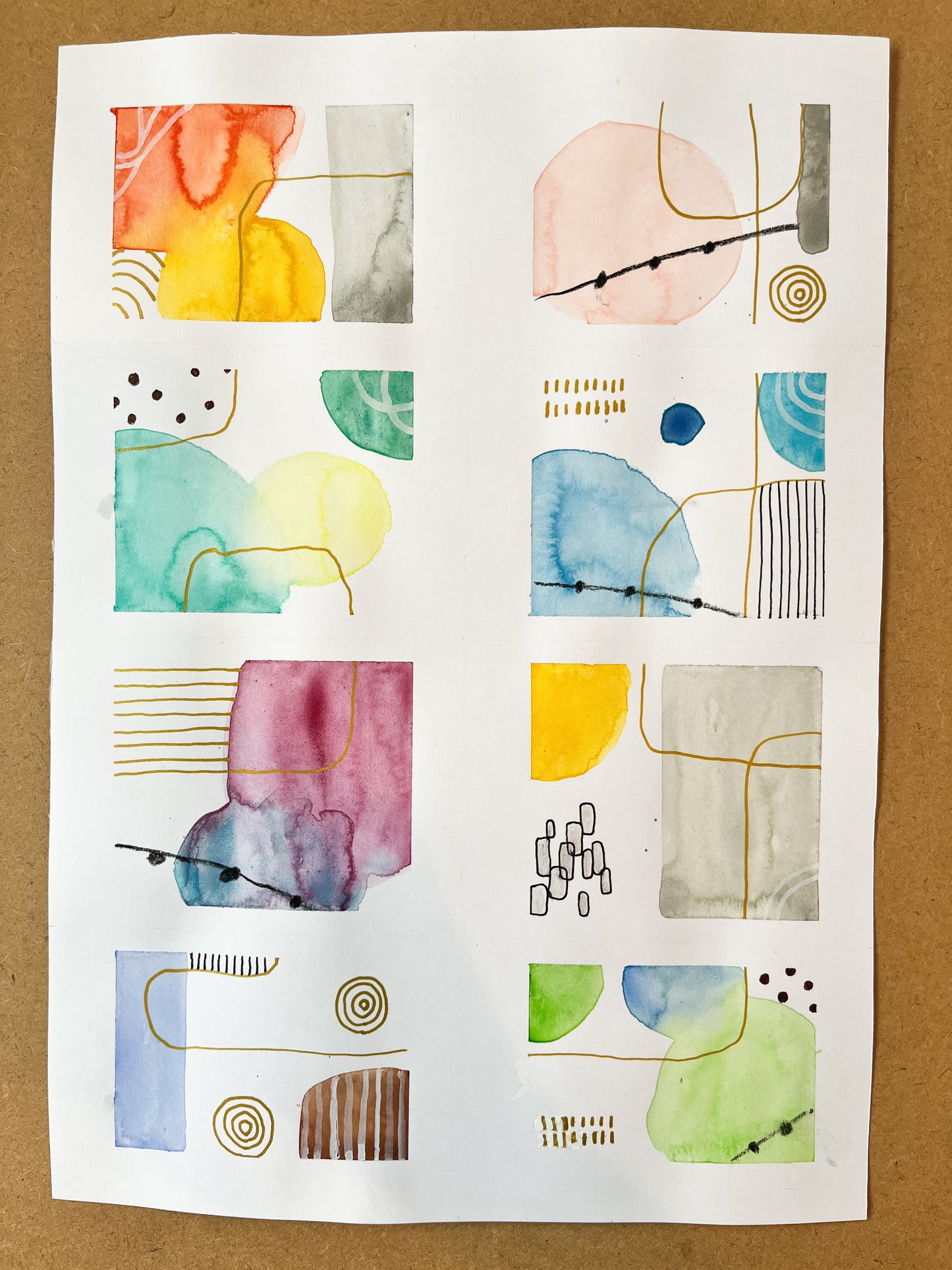 「夢の色片」#03 水彩 抽象画 A4サイズ ケント紙 額装済み