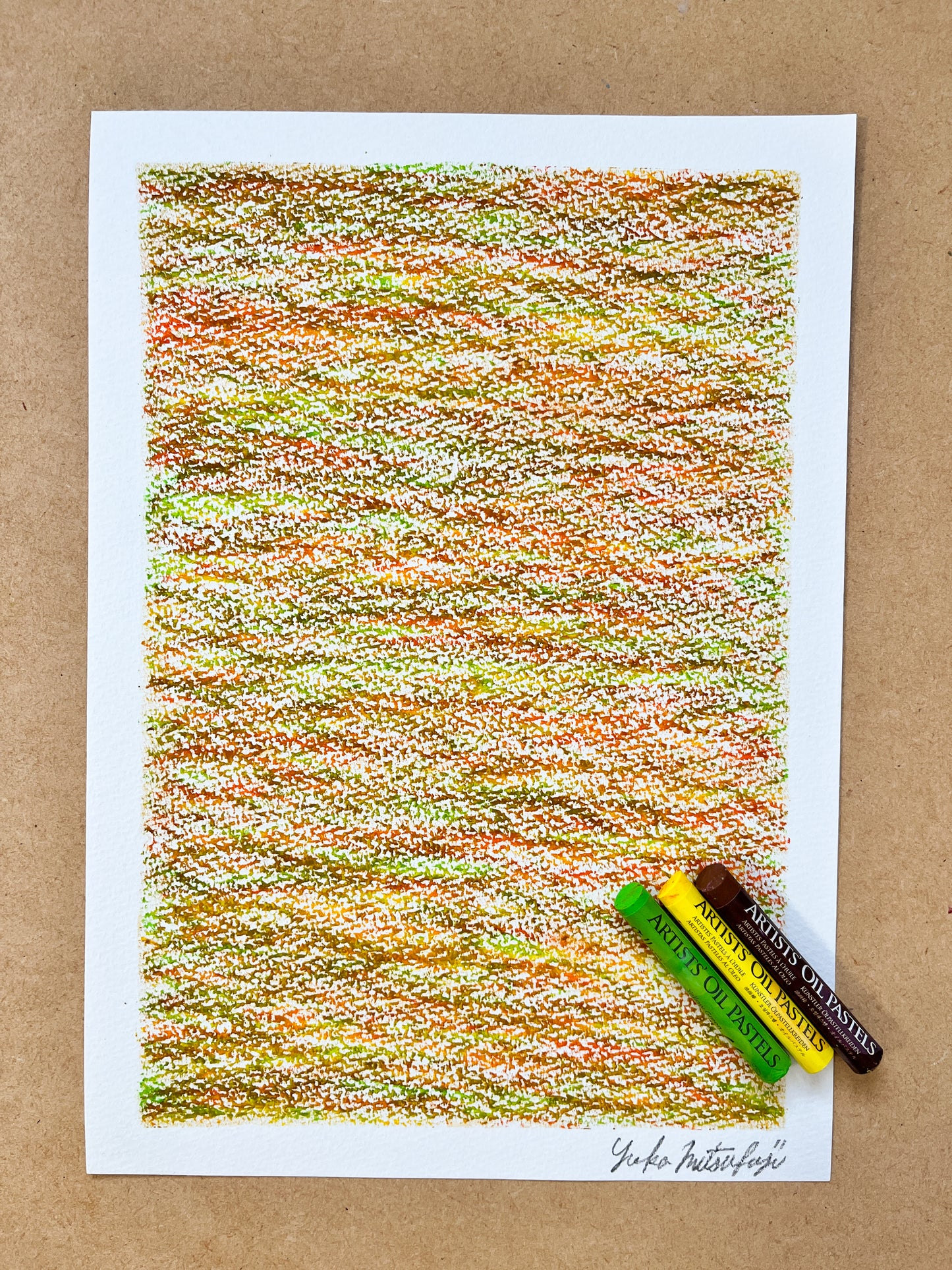 「メランジの世界#02  黄色」オイルパステル 抽象画 B5サイズ