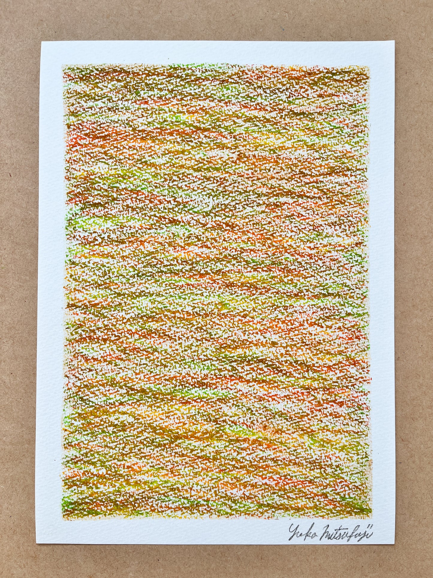 「メランジの世界#02  黄色」オイルパステル 抽象画 B5サイズ