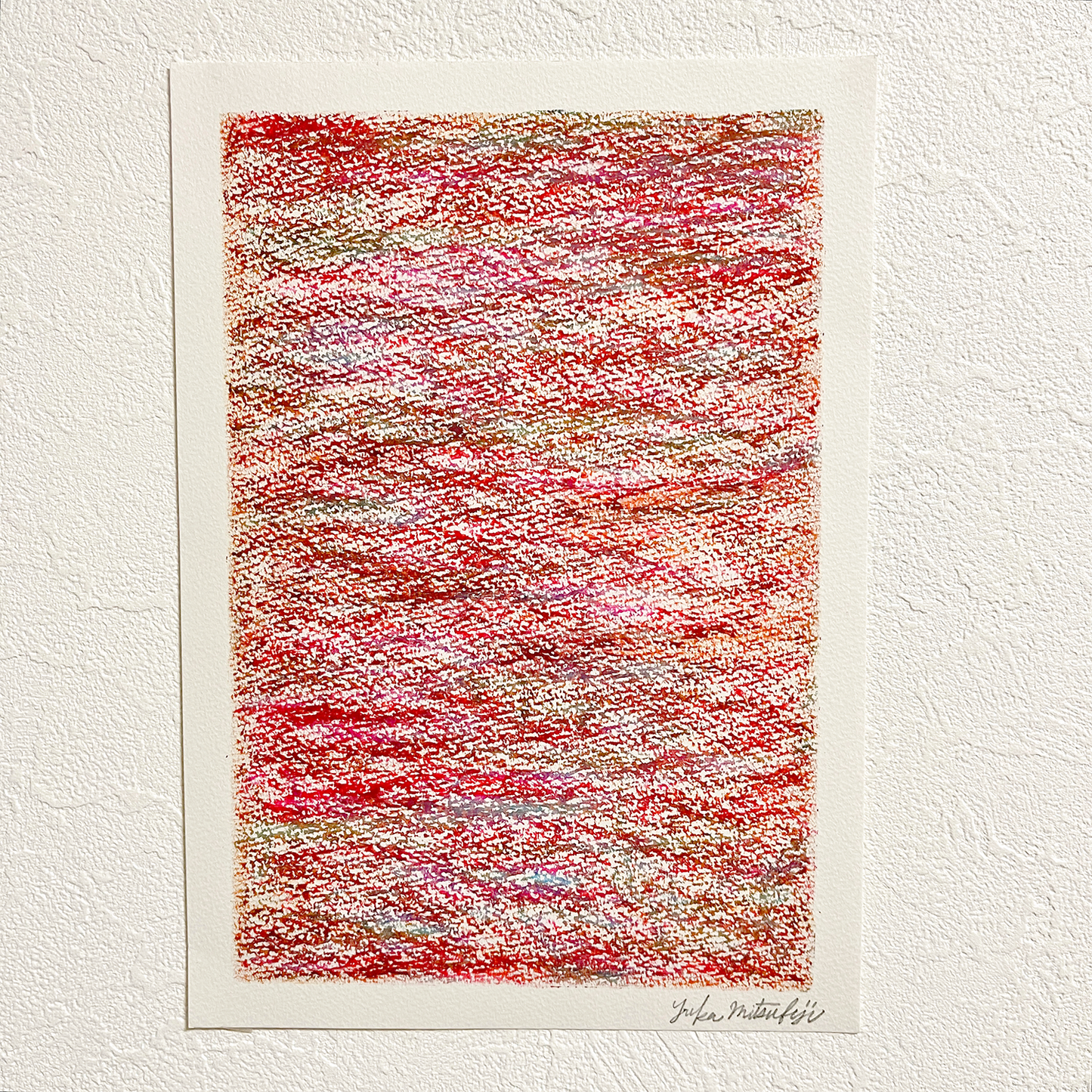 「メランジの世界#01  紅」オイルパステル 抽象画 B5サイズ