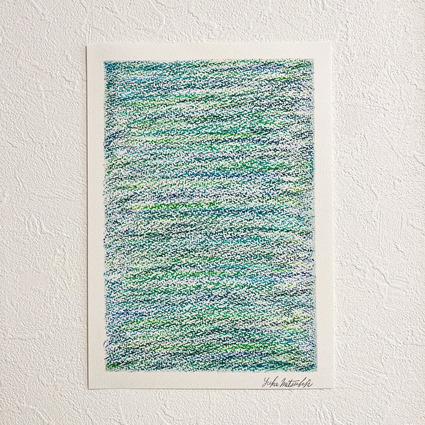 「メランジの世界#04  アクアマリン」オイルパステル 抽象画 B5サイズ