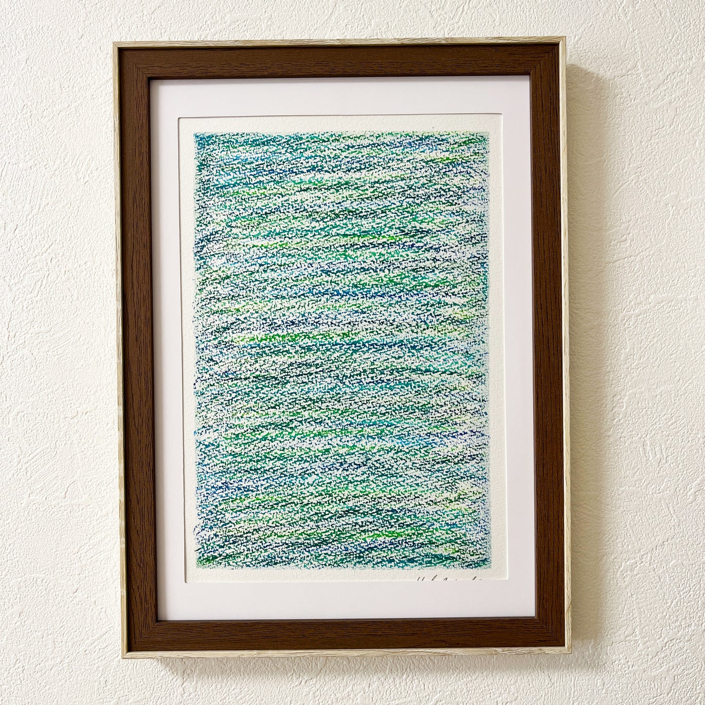 「メランジの世界#04  アクアマリン」オイルパステル 抽象画 B5サイズ