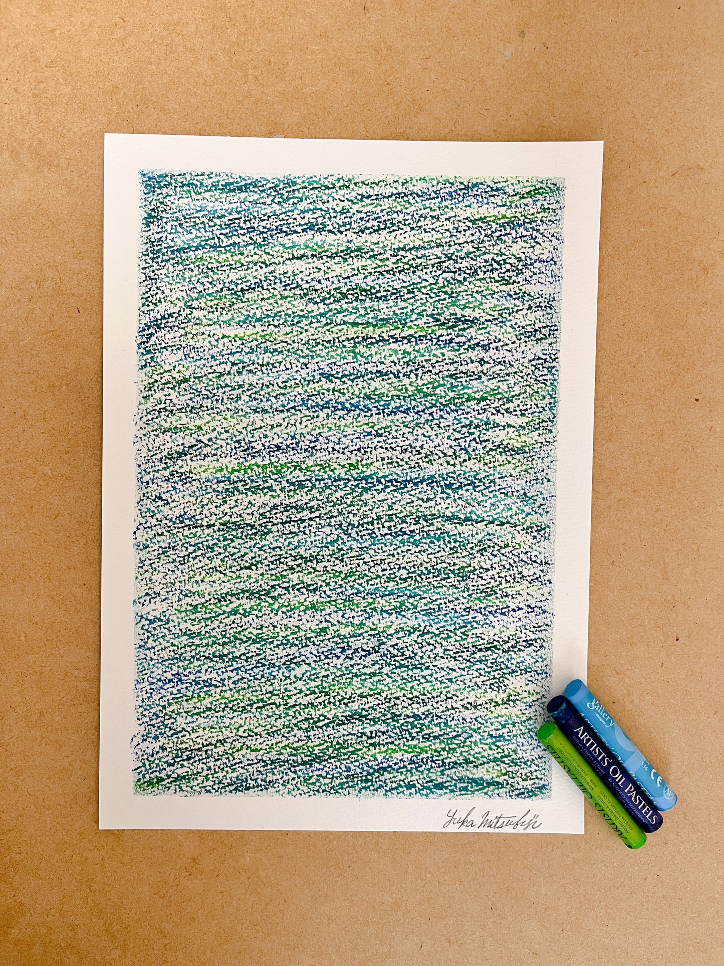 「メランジの世界#04  アクアマリン」オイルパステル 抽象画 B5サイズ