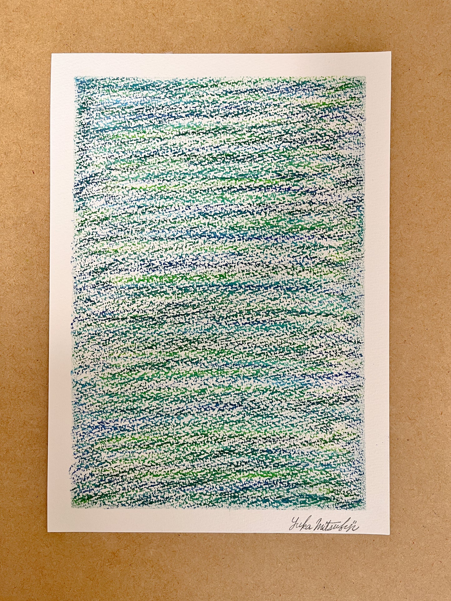 「メランジの世界#04  アクアマリン」オイルパステル 抽象画 B5サイズ