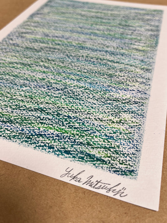 「メランジの世界#04  アクアマリン」オイルパステル 抽象画 B5サイズ