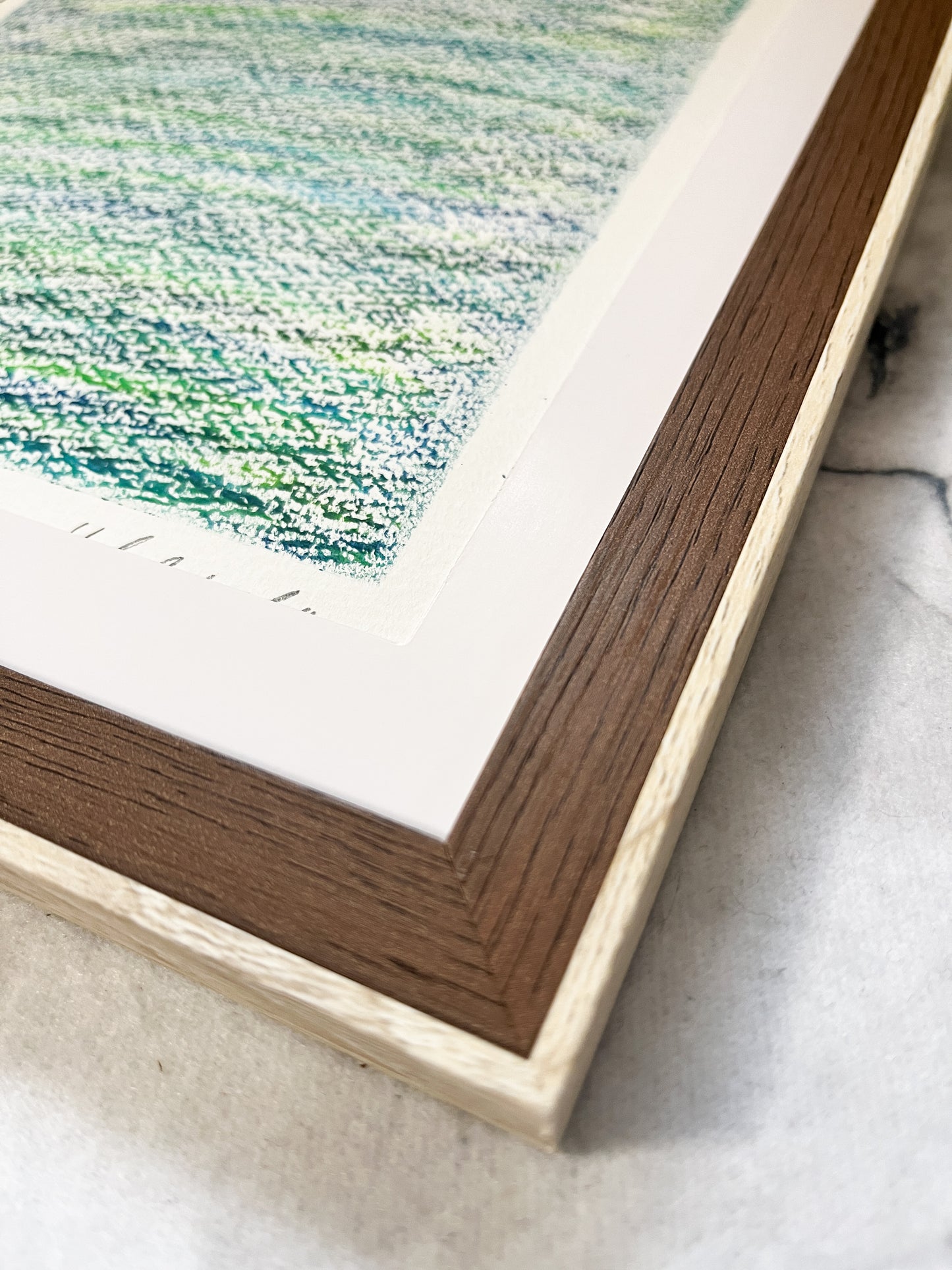 「メランジの世界#04  アクアマリン」オイルパステル 抽象画 B5サイズ