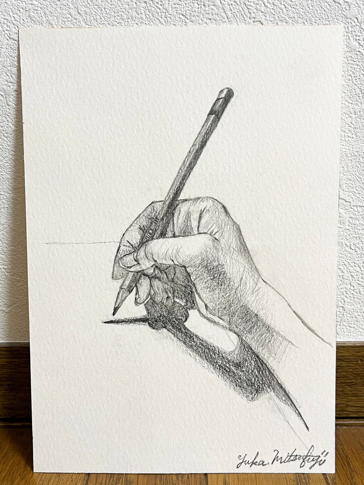 写実 鉛筆画 鉛筆を握る右手 SM水彩紙 | The right hand holding a pencil [Free Shipping]