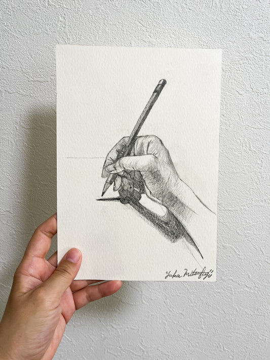 「鉛筆を握る右手」 SMサイズ 鉛筆画 高級水彩紙
