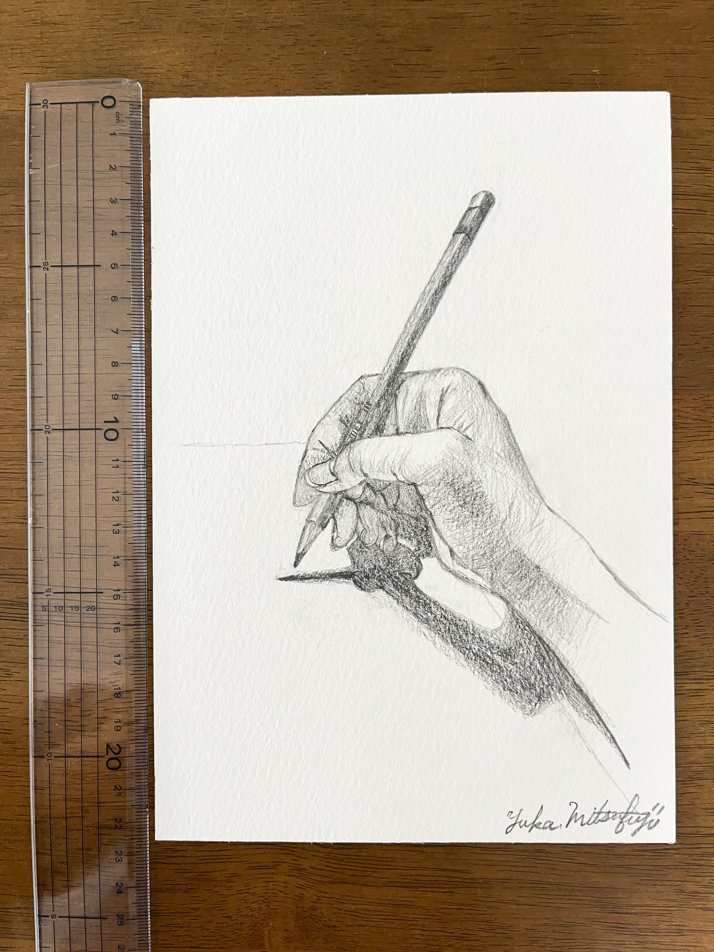写実 鉛筆画 鉛筆を握る右手 SM水彩紙 | The right hand holding a pencil [Free Shipping]