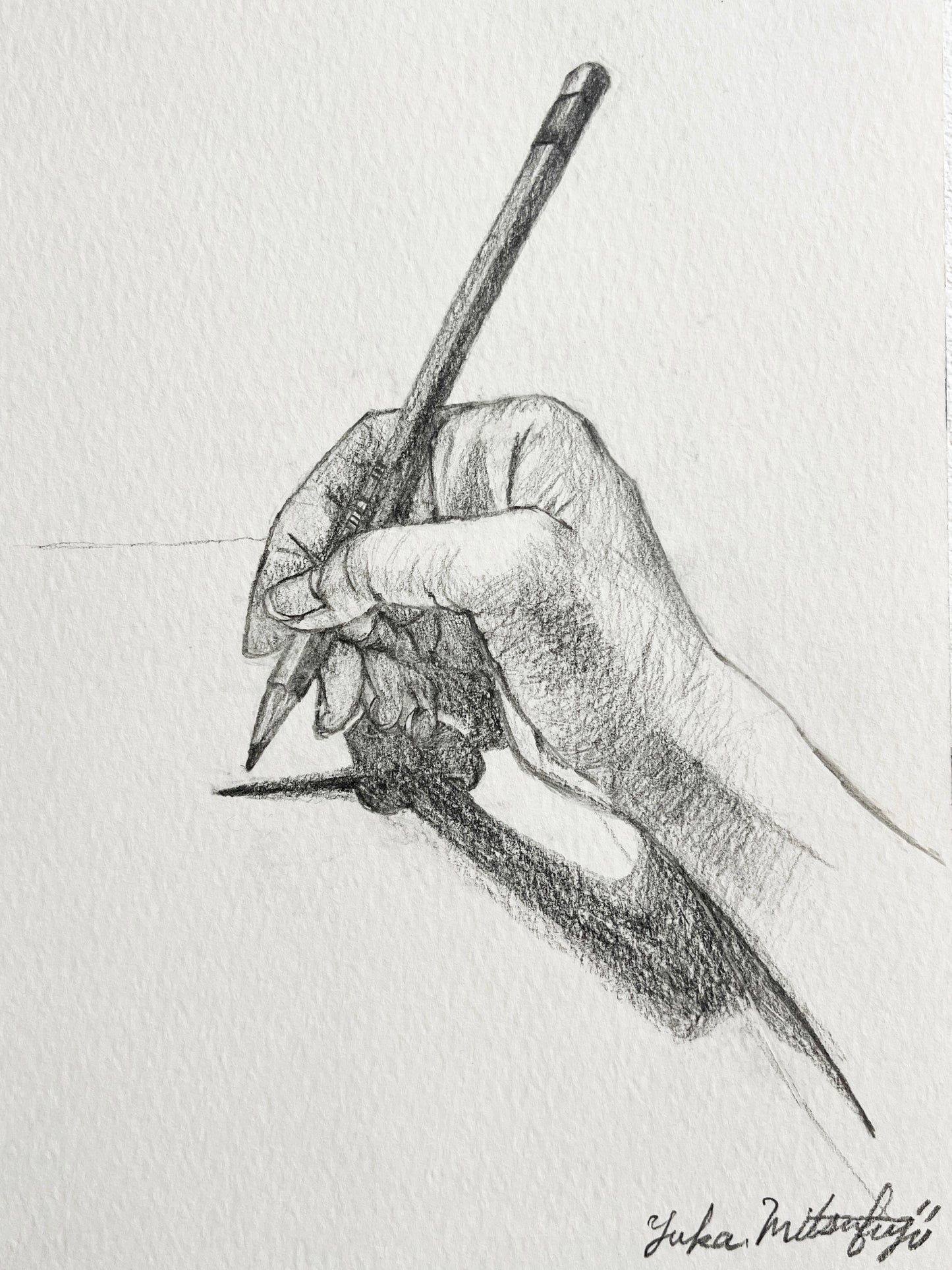 写実 鉛筆画 鉛筆を握る右手 SM水彩紙 | The right hand holding a pencil [Free Shipping]