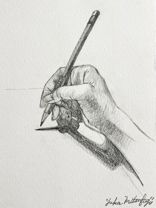 写実 鉛筆画 鉛筆を握る右手 SM水彩紙 | The right hand holding a pencil [Free Shipping]