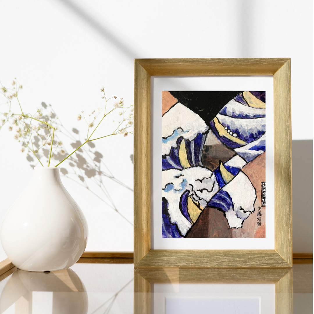 ミツフジユカ（光藤有佳）｜印刷した北斎風キュビズム浮世絵のディスプレイサンプル / Yuka Mitsufuji | Display sample of the printed Hokusai-inspired cubist ukiyo-e artwork