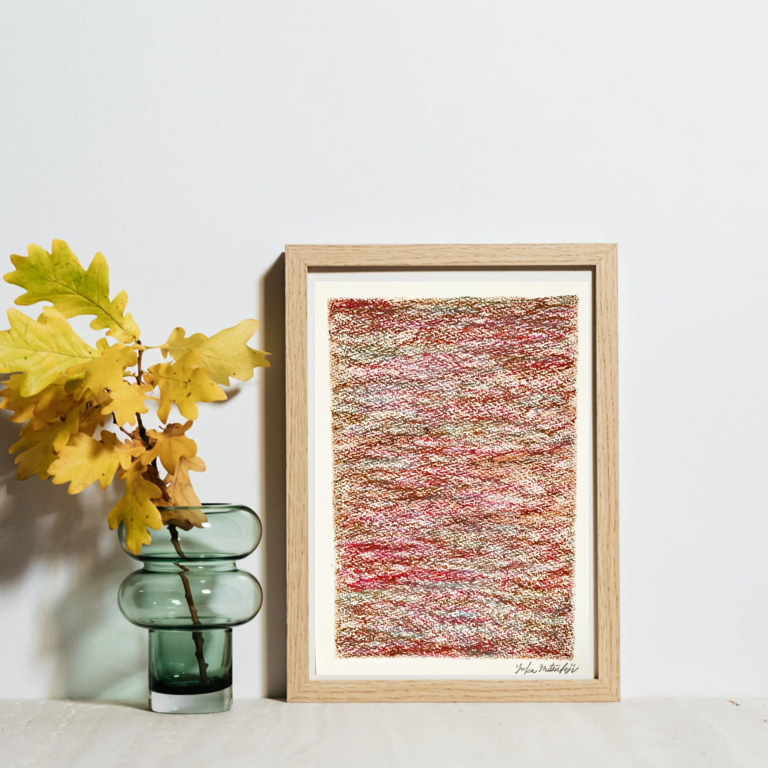 「メランジの世界#01  紅」オイルパステル 抽象画 B5サイズ