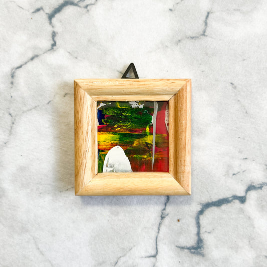 Yuka Mitsufujiによる小さなフレーム付き抽象画 俯瞰 / Small framed abstract painting by Yuka Mitsufuji, hand-painted, palm-sized original artwork